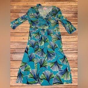 EUC Lilly Pulitzer Blayney Ruffle Dress Turquoise Ginko Dress size small